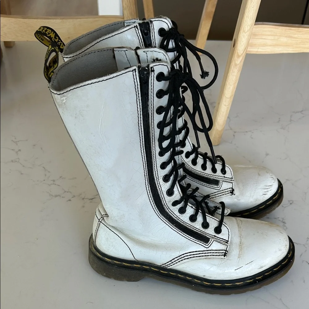 Dr. Martens White Combat Boots with Black Laces - Picture 3 of 5